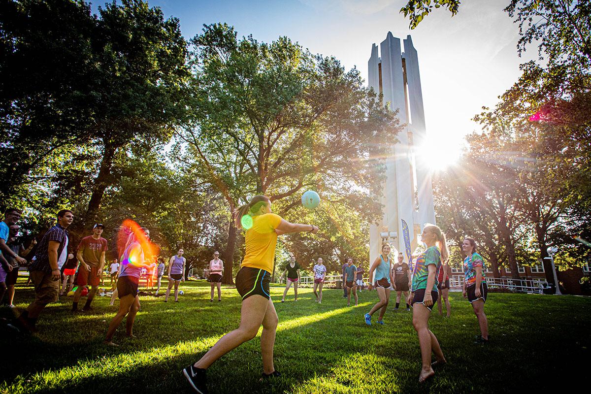 The Memorial Bell Tower often is a gathering spot and a hub for student activities.